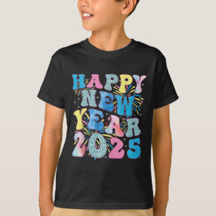 Camiseta Groovy Hello New Year 2025 Family Matching Celebra