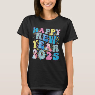 Camiseta Groovy Hello New Year 2025 Family Matching Celebra