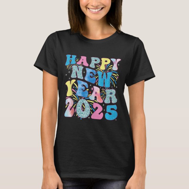 Camiseta Groovy Hello New Year 2025 Family Matching Celebra (Frente)