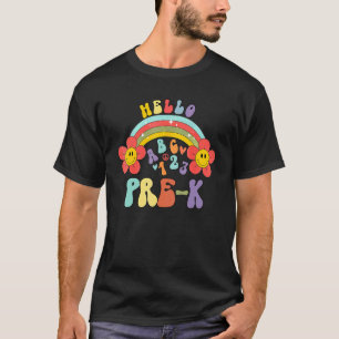 Camiseta Groovy Hello Pre K Vibes Retro Professor De Volta