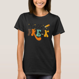 Camiseta Groovy Hello Pre K Vibes Retrorista Professores Cr