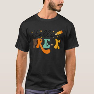 Camiseta Groovy Hello Pre K Vibes Retrorista Professores Cr