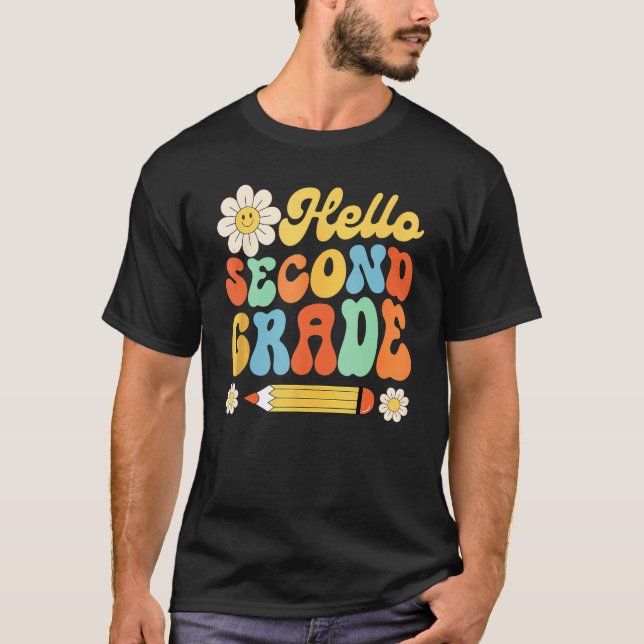 Camiseta Groovy Hello Second Grade First Day Of School Teac (Frente)