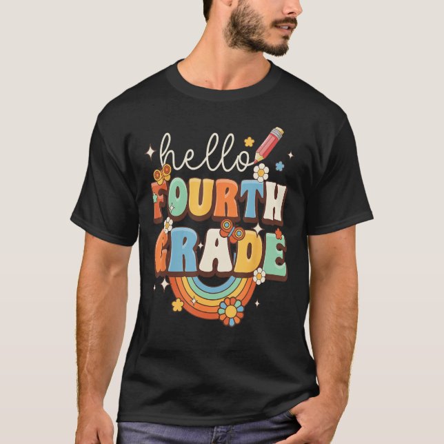 Camiseta Groovy Hello, Vibes do 4º ano, professor retro (Frente)