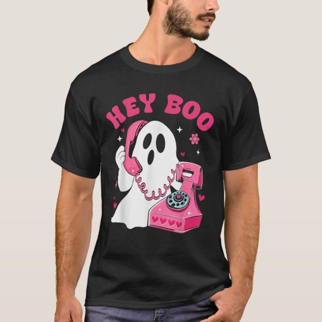 Camiseta Groovy Hey Boo Cute Ghost Funny Halloween Mens Wom (Frente)