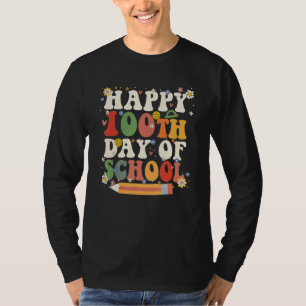 Camiseta Groovy Hippie 100º Dia De Aula Professores Felizes