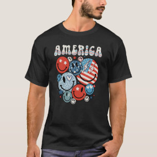 Camiseta Groovy Hippie America Retro Smile Face USA Flag 4t