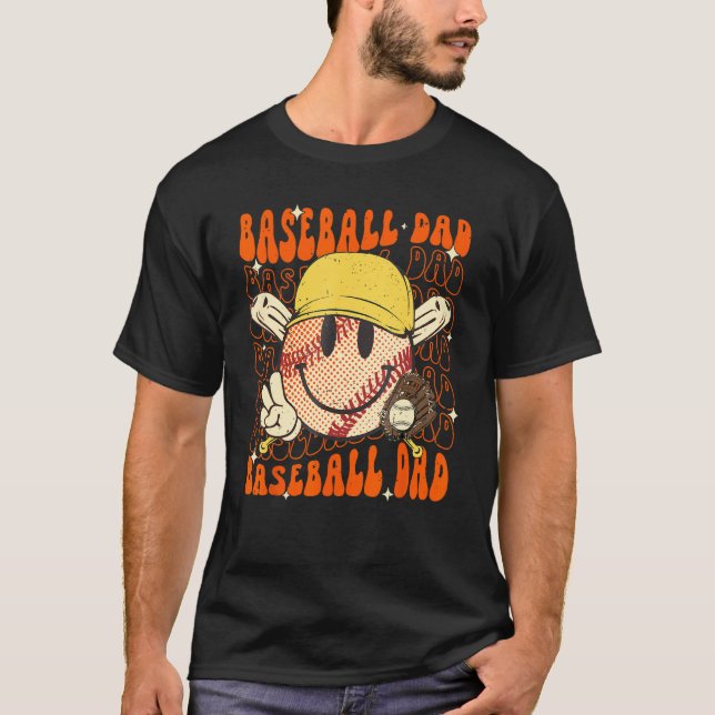 Camiseta Groovy Hippie Baseball Dad Father's Day Softball G (Frente)