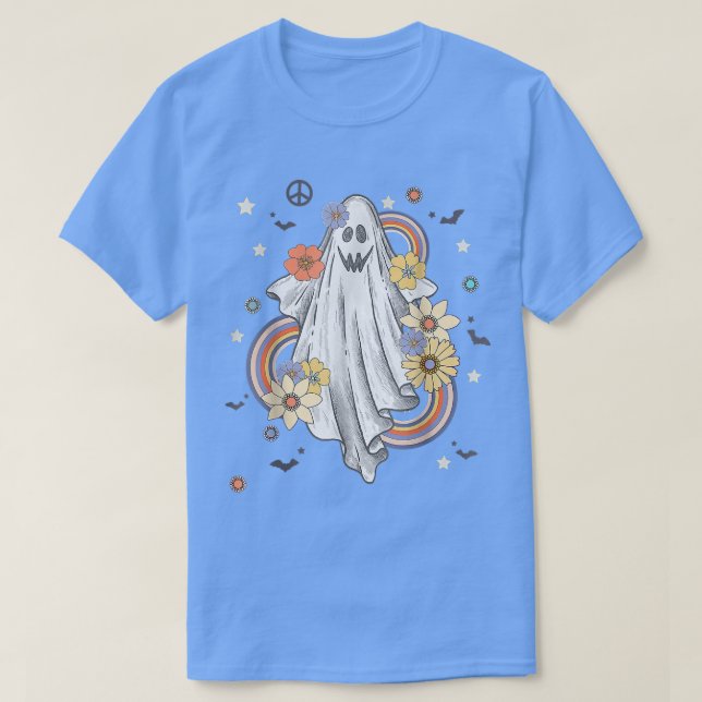 Camiseta Groovy Hippie Decorations Floral Ghost Halloween (Frente do Design)
