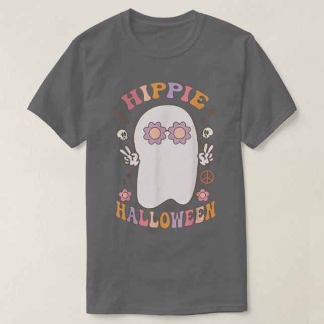 Camiseta Groovy Hippie Halloween Vibes Costume Retro Ghost (Frente do Design)