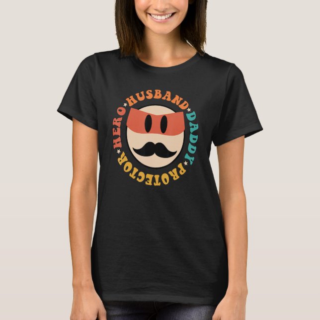 Camiseta Groovy Hippie Husband Daddy Protector Hero Dad Fat (Frente)