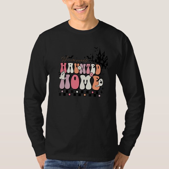 Camiseta Groovy Home Sweet Haunted Home Cute Halloween Ghos (Frente)
