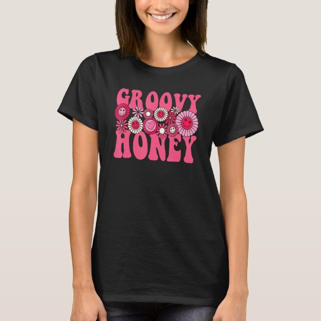 Camiseta Groovy Honey Retro Happy Valentine's Day Flower He (Frente)