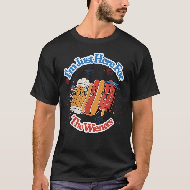 Camiseta Groovy Hot Dog Estou aqui para os Wieners 4º O (Frente)
