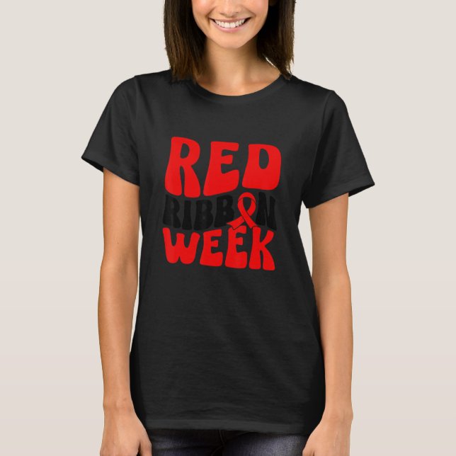 Camiseta Groovy I Wear Red Ribbon Week Heart Health Awarene (Frente)