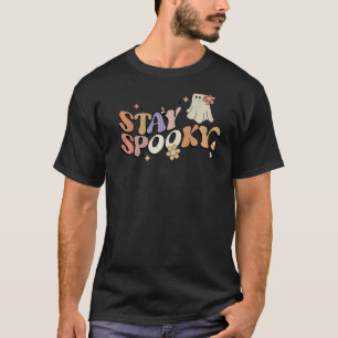 Camiseta Groovy Keep Spooky Vibes Retro Fantasma Floral Hip
