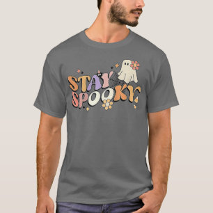 Camiseta Groovy Keep Spooky Vibes Retro Fantasma Floral Hip