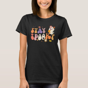 Camiseta Groovy Keep Spooky Vibes Retro Fantasma Floral Hip