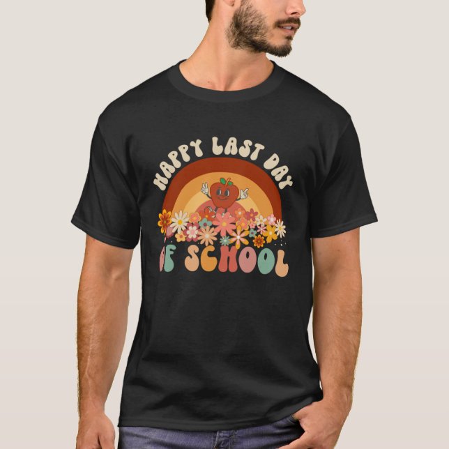Camiseta Groovy Last Day Of School Rainbow Teacher Kids Gra (Frente)