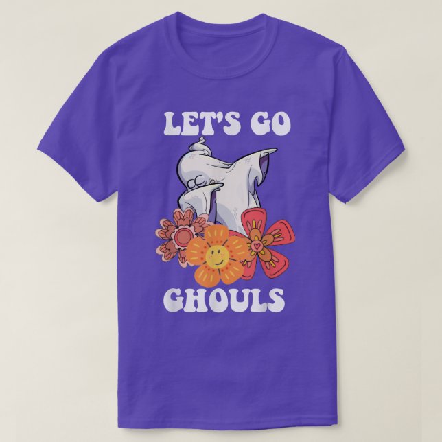 Camiseta Groovy Let's Go Ghouls Floral Ghost Hippie Hallowe (Frente do Design)