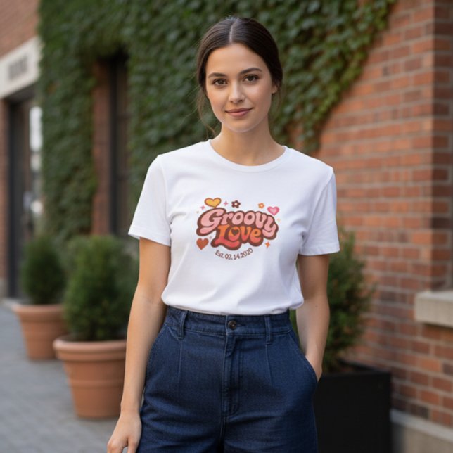 Camiseta Groovy Love Personalized Valentine’s Gift Retro T- (Criador carregado)