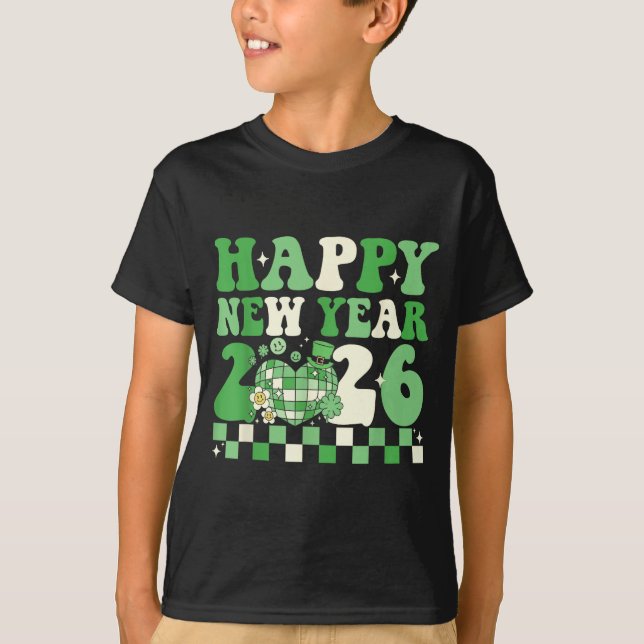 Camiseta Groovy Lucky Happy New Year 2026 Disco Ball Women  (Frente)