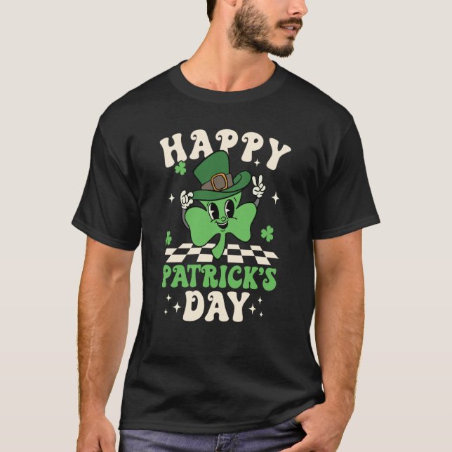 Camiseta Groovy Lucky Shamrock Happy St Patrick's Day C Iri (Frente)