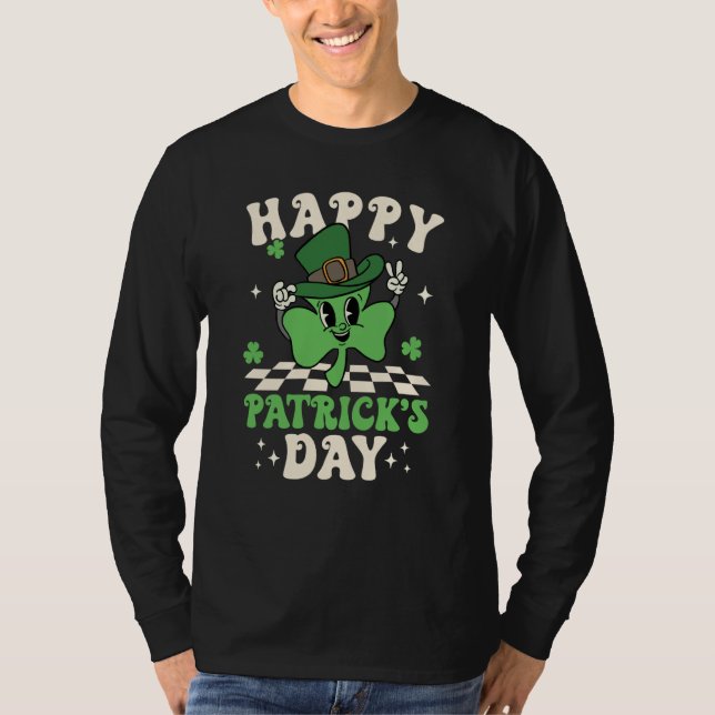 Camiseta Groovy Lucky Shamrock Happy St Patrick's Day C Iri (Frente)
