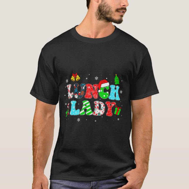 Camiseta Groovy Lunch Lady Christmas Matching Xmas Lunch La (Frente)