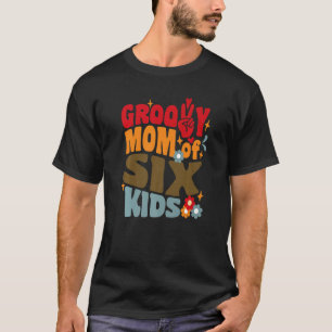 Camiseta Groovy Mãe de Seis Crianças Retro Wavy 70s Vintage