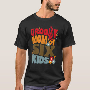 Camiseta Groovy Mãe de Seis Crianças Retro Wavy 70s Vintage