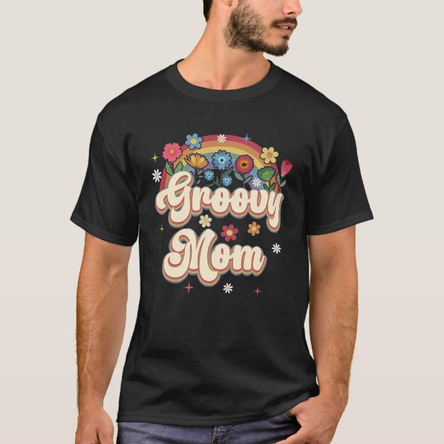 Camiseta Groovy Mãe Retro Hippie Sinal de Paz Mães Florais (Frente)