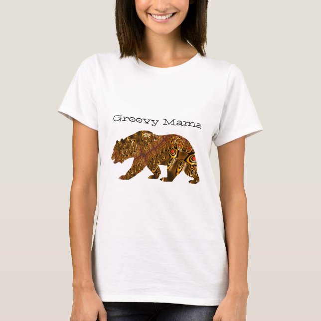 Camiseta Groovy Mama Bear Fractal Silhoutypografia Art (Frente)
