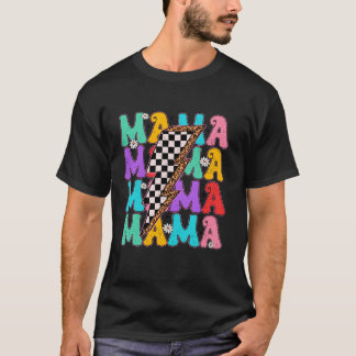 Camiseta Groovy Mama Checked Lightning Bolt Feliz Mães