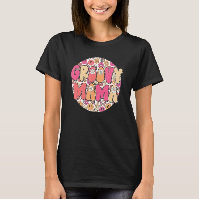 Camiseta Groovy Mama Hippie Retro Daisy Flower Smile Face H (Frente)