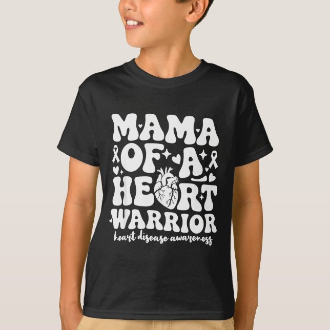 Camiseta Groovy Mama Of A Heart Warrior Chd Awareness Heart (Frente)