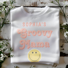 Camiseta Groovy Mama Retro Aniversário Rosa