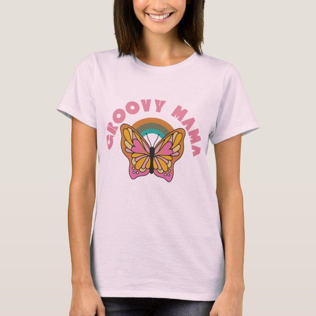 Camiseta Groovy mama retro borboleta design (Frente)