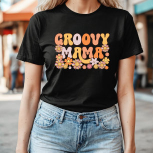 Camiseta Groovy Mama   Tipografia Retro 70s Floral