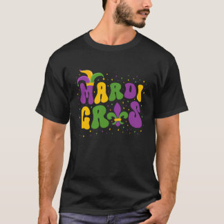 Camiseta Groovy Mardi Gras Purple Yellow Miçanga Máscara F