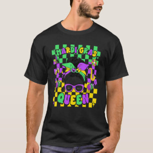 Camiseta Groovy Mardi Gras Queen Messy Bun Carnaval Lover W