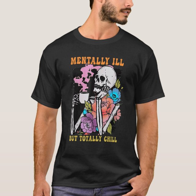 Camiseta Groovy Mentally Ill But Totally Chill Halloween Sk (Frente)