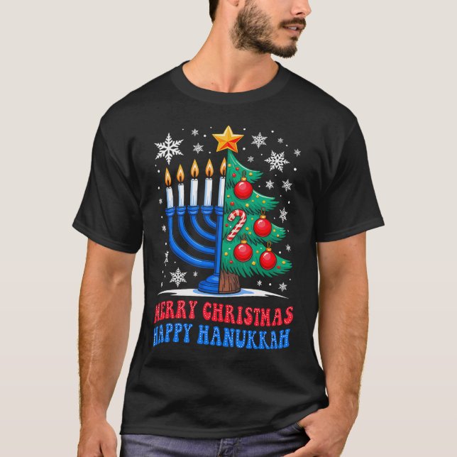 Camiseta Groovy Merry Chrismukkah Happy Christmas Hanukkah (Frente)