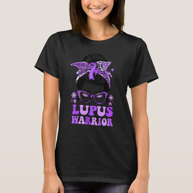 Camiseta Groovy Messy Bun Leopard Purple Ribbon Lupus Warri (Frente)