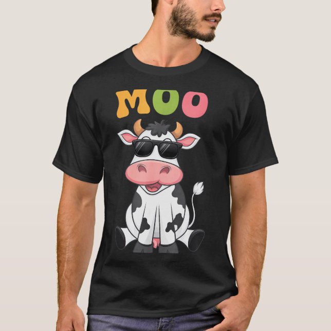 Camiseta Groovy Moo Cow - Funny Farmer Cow Men Women Kids B (Frente)