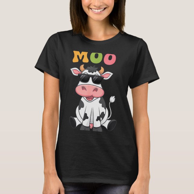 Camiseta Groovy Moo Cow - Funny Farmer Cow Men Women Kids B (Frente)