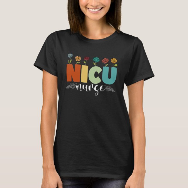 Camiseta Groovy NICU Nurse Flowers Apreciações Médicas Wo (Frente)