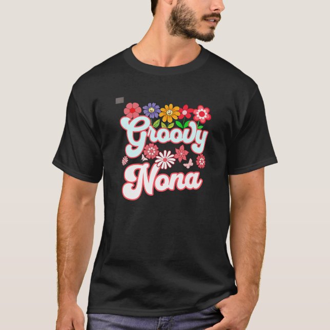 Camiseta Groovy Nona Floral Hippie Retro Daisy Flower Mothe (Frente)