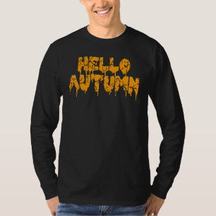Camiseta Groovy Olá Outono Halloween Gotejamento Estilo Fel