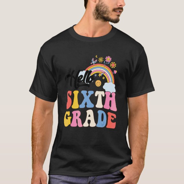 Camiseta Groovy Olá Sexta Série Professores Arco-íris Aluno (Frente)